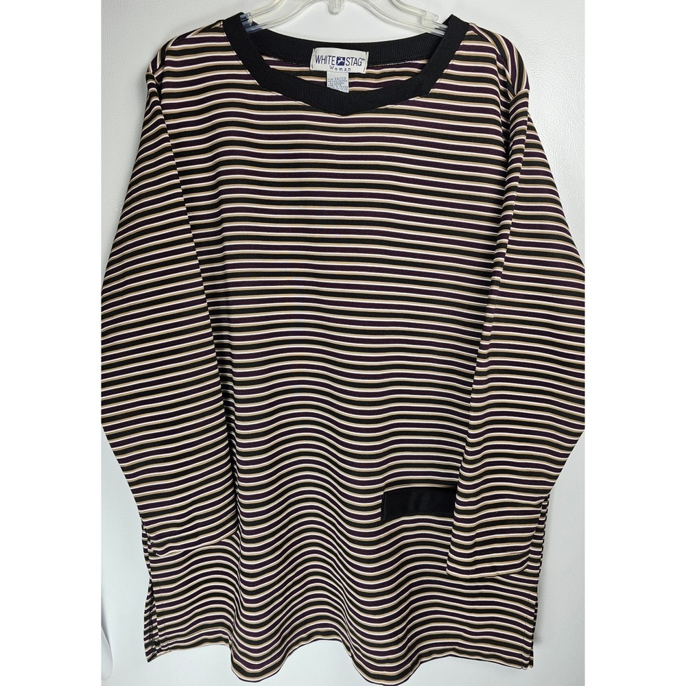 White Stag Woman Striped‎ Long Sleeve Top Pocket Detail Size 18 20